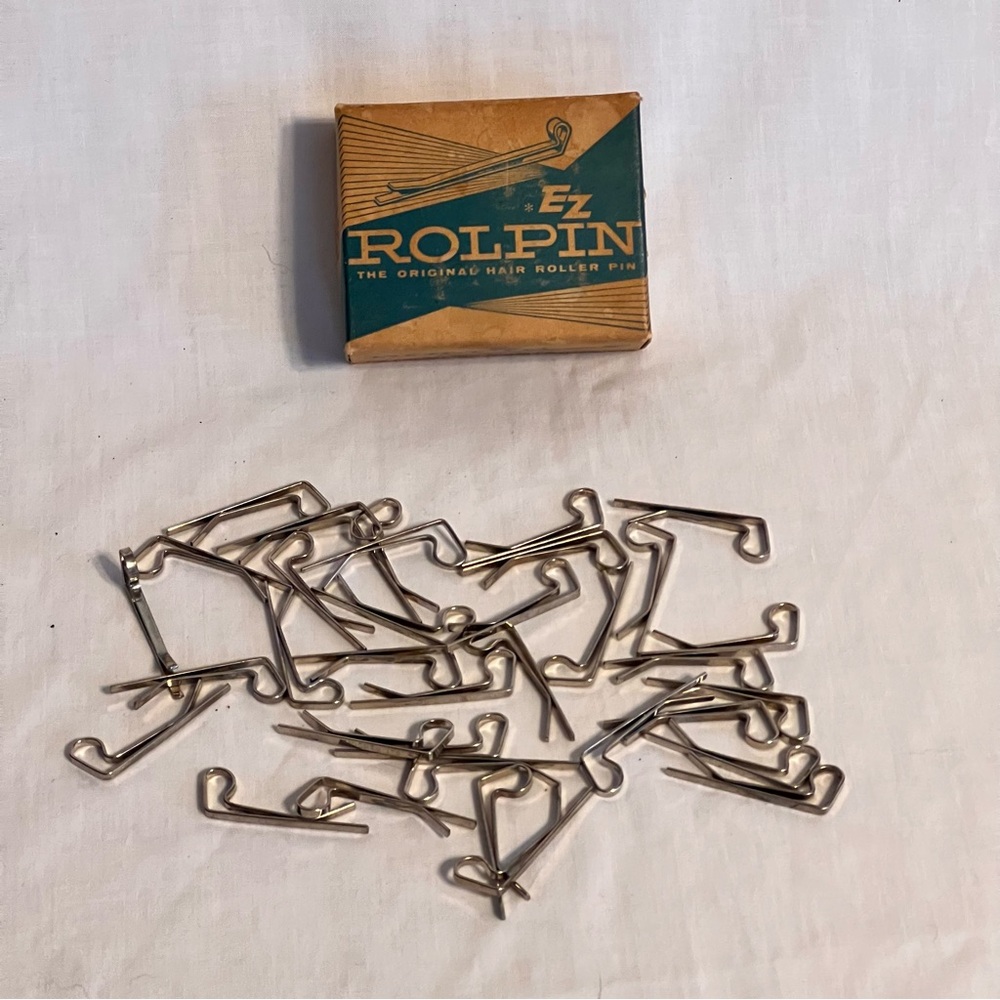 Vintage EZ RolPin Original Hair With Box Roller Pin Curls 34 Metal Clips